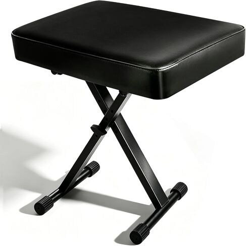 Piano Stool,Piano Bench,Keyboard Bench, Padded Cushion X-Style Height Adjustable 17.3''-19.9'', Piano Stool, Keyboard Chair, Black (Square Thickened Style) in Kuwait