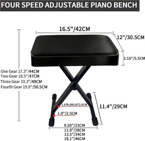 Piano Stool,Piano Bench,Keyboard Bench, Padded Cushion X-Style Height Adjustable 17.3''-19.9'', Piano Stool, Keyboard Chair, Black (Square Thickened Style) in Kuwait