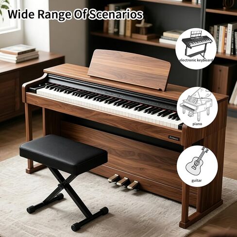 Piano Stool,Piano Bench,Keyboard Bench, Padded Cushion X-Style Height Adjustable 17.3''-19.9'', Piano Stool, Keyboard Chair, Black (Square Thickened Style) in Kuwait