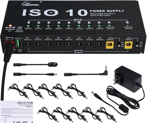 Stormee SP-2 Guitar Pedal Power Supply 10 Isolated DC Output, 9V/12V/18V 300mA 500mA for Effect Pedals, with USB Port, Short Circuit Overcurrent Protection in Kuwait