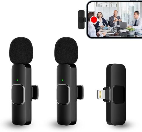 PQRQP 3 in 1 Professional Wireless Lavalier Microphone for iPhone/Android/Camera, Wireless Microphones, Mini Microphone, Crystal Clear Sound Quality for Recording, Live Streaming, Clips-Elegant Black in Kuwait