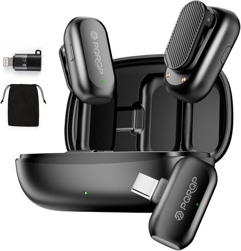 PQRQP 3 in 1 Professional Wireless Lavalier Microphone for iPhone/Android/Camera, Wireless Microphones, Mini Microphone, Crystal Clear Sound Quality for Recording, Live Streaming, Clips-Elegant Black in Kuwait