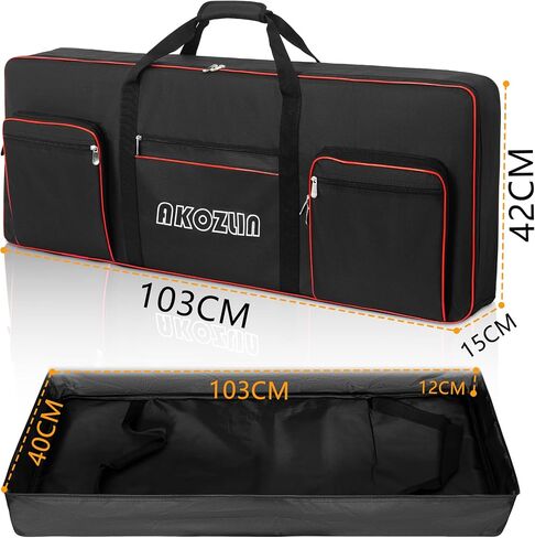 AKOZLIN 61 Key Keyboard Case, Padded Piano Bag with Handle and Adjustable Shoulder Straps, Portable Piano Keyboard Case, Soft Keyboard Gig Bag with Pockets for Accessories 40.6"x5.3"x15.7" in Kuwait