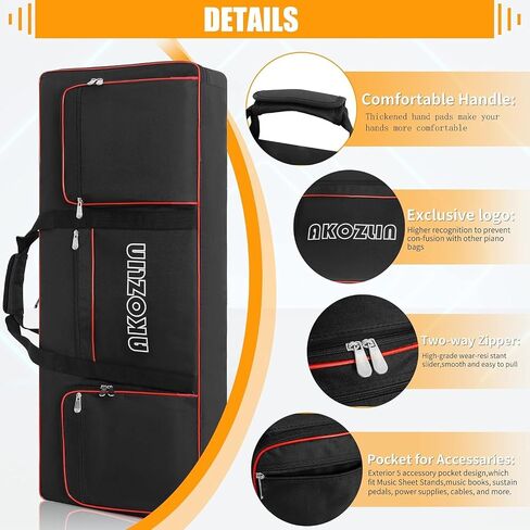 AKOZLIN 61 Key Keyboard Case, Padded Piano Bag with Handle and Adjustable Shoulder Straps, Portable Piano Keyboard Case, Soft Keyboard Gig Bag with Pockets for Accessories 40.6"x5.3"x15.7" in Kuwait