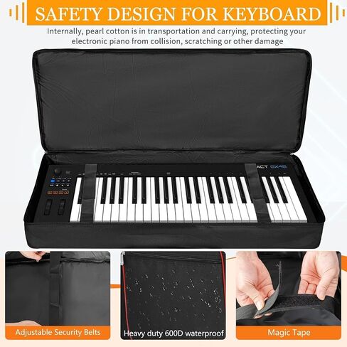AKOZLIN 61 Key Keyboard Case, Padded Piano Bag with Handle and Adjustable Shoulder Straps, Portable Piano Keyboard Case, Soft Keyboard Gig Bag with Pockets for Accessories 40.6"x5.3"x15.7" in Kuwait