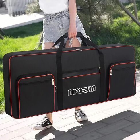 AKOZLIN 61 Key Keyboard Case, Padded Piano Bag with Handle and Adjustable Shoulder Straps, Portable Piano Keyboard Case, Soft Keyboard Gig Bag with Pockets for Accessories 40.6"x5.3"x15.7" in Kuwait