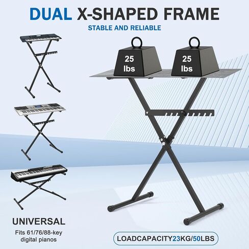 Keyboard Stand, Single X Style Adjustable Piano Keyboard Stand with Locking Straps, Sturdy Portable Black Keyboard Stand for Home Studio and Stage Performance in Kuwait