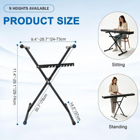 Keyboard Stand, Single X Style Adjustable Piano Keyboard Stand with Locking Straps, Sturdy Portable Black Keyboard Stand for Home Studio and Stage Performance in Kuwait