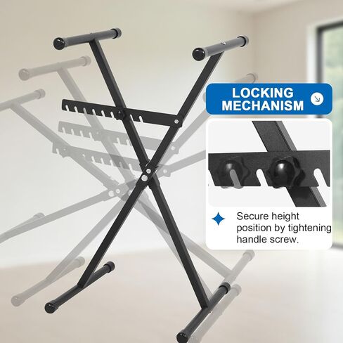 Keyboard Stand, Single X Style Adjustable Piano Keyboard Stand with Locking Straps, Sturdy Portable Black Keyboard Stand for Home Studio and Stage Performance in Kuwait