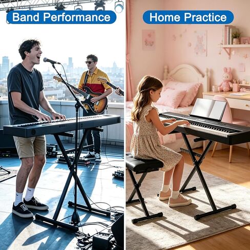 Keyboard Stand, Single X Style Adjustable Piano Keyboard Stand with Locking Straps, Sturdy Portable Black Keyboard Stand for Home Studio and Stage Performance in Kuwait