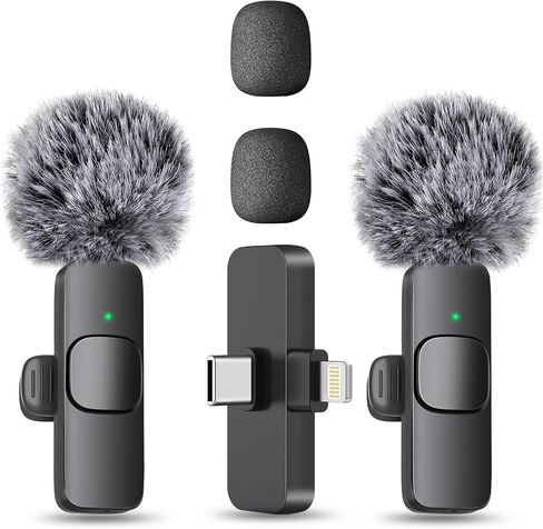 MAYBESTA Wireless Mini Microphone for iPhone, Android Phone - 2 Pack Lavalier Lapel Mic for Audio Video Recording - Clip on Content Creator Microphones for YouTube Tiktok Podcast Vlogging in Kuwait
