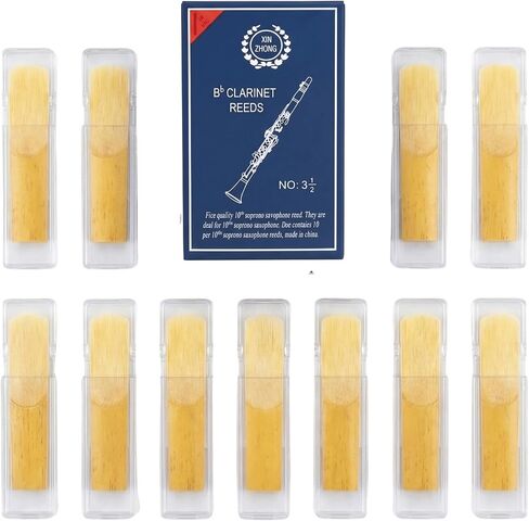 MouResolune Bb Clarinet Reeds Strength 3.0 (10-Pack) - Premium Cane Reeds for B Flat Clarinet - Individually Wrapped with Plastic Cases - Firm Resistance & Rich Tone in Kuwait