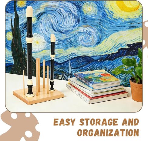 Recorder Stand with 7 Multi-Size Pegs, Wooden Flute Display Holder for Soprano, Alto, and Sopranino Recorders, Stable Tin Whistle Rack for Music Classroom, Studio and Home Organization in Kuwait