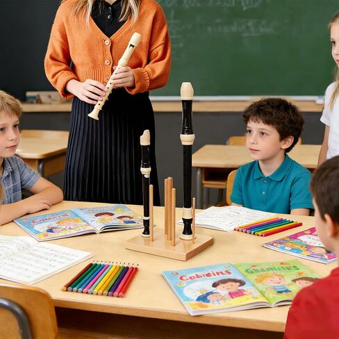 Recorder Stand with 7 Multi-Size Pegs, Wooden Flute Display Holder for Soprano, Alto, and Sopranino Recorders, Stable Tin Whistle Rack for Music Classroom, Studio and Home Organization in Kuwait