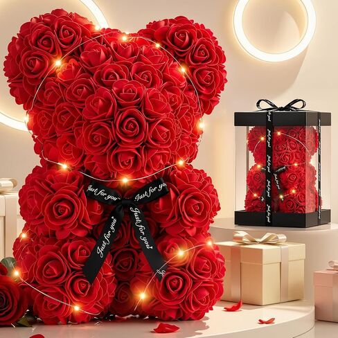 Otlonpe Bear Rose Flower ، هدايا Flowers Flowers Day Flowers لأم زوجة جدة ابنة أصدقاء أختها ، 9 بوصات الورود المصنوعة يدويًا LED في صندوق الهدايا ، هدايا المرأة لعيد الميلاد عيد الميلاد in Kuwait