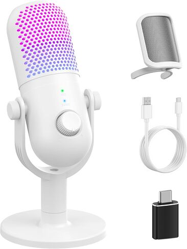 ميكروفون USB لألعاب الكمبيوتر: ميكروفون مكثف RGB للاعبين مع ميكروفون حامل - ميكروفون تسجيل للكمبيوتر والكمبيوتر المحمول مع كتم صوت Qiuck - ميكروفون بودكاست مكتبي للبودكاست والغناء والبث ويوتيوب أسود in Kuwait
