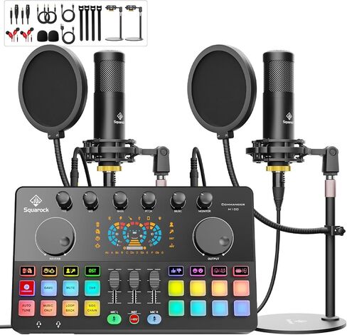 Podcast Equipment Bundle for 4, All-in-One Audio Mixer with Dynamic Micophones Noise Reduction for Live Streaming/Recording/Singing，PC,Smartphone，TikTok M100 3rd in Kuwait