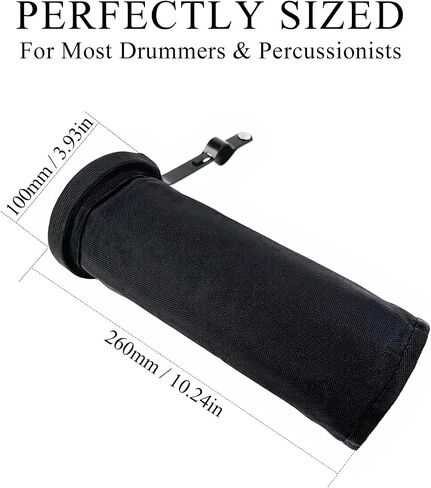 Drum Stick Bag Holder, Portable Drumstick Bag with Adjustable Clamp, Nylon Holder for Drumsticks, Brushes & Mallets, Up to 8 Pairs of Sticks (Black) in Kuwait
