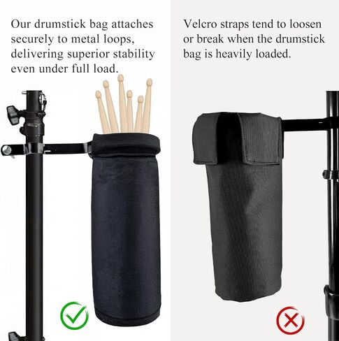 Drum Stick Bag Holder, Portable Drumstick Bag with Adjustable Clamp, Nylon Holder for Drumsticks, Brushes & Mallets, Up to 8 Pairs of Sticks (Black) in Kuwait