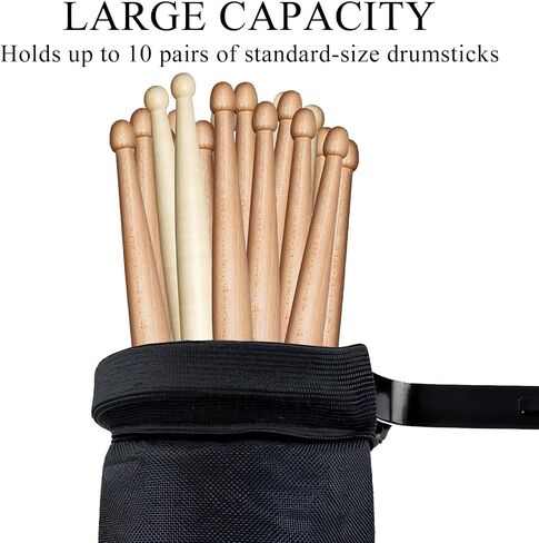 Drum Stick Bag Holder, Portable Drumstick Bag with Adjustable Clamp, Nylon Holder for Drumsticks, Brushes & Mallets, Up to 8 Pairs of Sticks (Black) in Kuwait