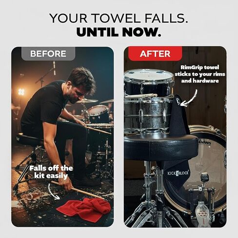 KickBlock RimGrip Magnetic Drummer Towel - Waffle Microfiber Drum Kit Accessory with Neodymium Rim Magnet - Fast Drying Sweat Control Towel for Drummers - Includes Breathable Mesh Carry Bag in Kuwait
