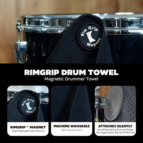KickBlock RimGrip Magnetic Drummer Towel - Waffle Microfiber Drum Kit Accessory with Neodymium Rim Magnet - Fast Drying Sweat Control Towel for Drummers - Includes Breathable Mesh Carry Bag in Kuwait