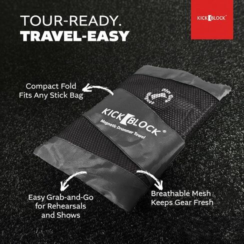 KickBlock RimGrip Magnetic Drummer Towel - Waffle Microfiber Drum Kit Accessory with Neodymium Rim Magnet - Fast Drying Sweat Control Towel for Drummers - Includes Breathable Mesh Carry Bag in Kuwait