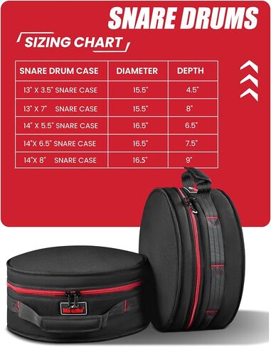 14"x5.5" Snare Drum Case - 12mm Thick Padded Drum Bag | Lightweight Travel Case for Drummers, Gig Transport & Storage in Kuwait