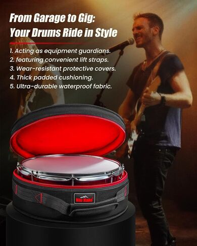 14"x5.5" Snare Drum Case - 12mm Thick Padded Drum Bag | Lightweight Travel Case for Drummers, Gig Transport & Storage in Kuwait
