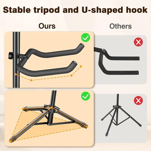 New Bee Guitar Stand, 2 Pack Height Adjustable Foldable Guitar Stand with Secure Support for Acoustic, Electric, Bass and Banjos, Load Capacity 20LB in Saudi Arabia
