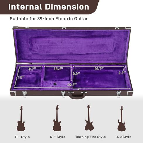 Ktaxon 39-Inch Electric Guitar Hard Case, Rectangle Wooden Standard Electric Guitars Hard-Shell Protective Carrying Case for KST/KTL/170 Model with Lock Latch Padding (Chocolate Brown) in Kuwait