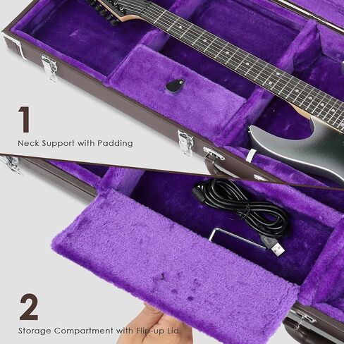 Ktaxon 39-Inch Electric Guitar Hard Case, Rectangle Wooden Standard Electric Guitars Hard-Shell Protective Carrying Case for KST/KTL/170 Model with Lock Latch Padding (Chocolate Brown) in Kuwait