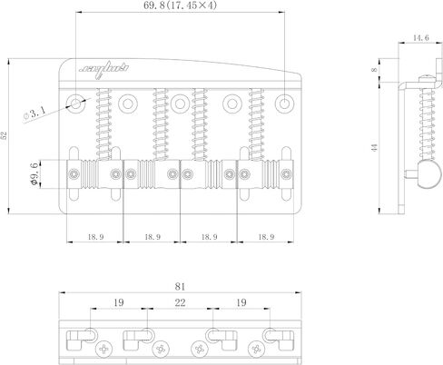 Guyker 4 String Electric Bass Bridge with Vintage Style Saddles Replacement Part (GB-204, Chrome) in Kuwait