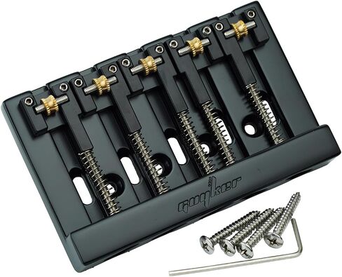 Guyker Bass Bridge, 5 String Bass Bridge with Solid Roller Saddle Adjustable Replacement Part (GB506, Black) in Kuwait
