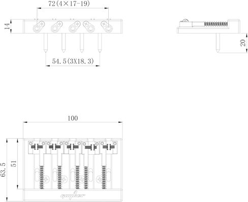Guyker Bass Bridge, 5 String Bass Bridge with Solid Roller Saddle Adjustable Replacement Part (GB506, Black) in Kuwait