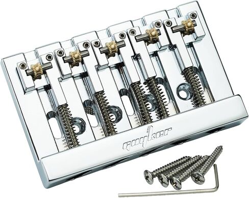 Guyker Bass Bridge, 5 String Bass Bridge with Solid Roller Saddle Adjustable Replacement Part (GB506, Black) in Kuwait