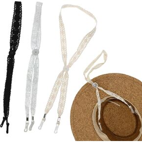 3PCS Lace Hat Straps, 3 Colors Adjustable Hat Clips for Women, Windproof Anti-Lost Straps for Straw Hats Sun Hats Beach Hats Daily Wear Horse Riding Hiking Outdoor Activities in Kuwait