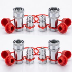 ISO 7241-1 A Series Hydraulic Quick Disconnect Coupler Set, 1/2" NPT Male & Female, Poppet Valve, Carbon Steel, for Tractor, Agricultural & Industrial Hydraulics with dust caps, 4Packs in Kuwait
