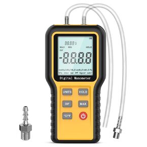 مقياس الضغط HVAC ثنائي المنفذ، مقياس ضغط الهواء الاحترافي، 12 وحدة قابلة للاختيار لقياس الضغط التفاضلي مع إضاءة خلفية شاشة LCD كبيرة (البطارية متضمنة) in Kuwait