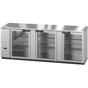 ثلاجة شريط خلفي تجاري من HOSHIZAKI BB95-G-S، باب زجاجي ثلاثي الأقسام، سعة 25.53 قدم مكعب، تصميم داخلي وخارجي من الفولاذ المقاوم للصدأ، إضاءة LED، أبواب ذاتية الإغلاق مع أقفال in Kuwait