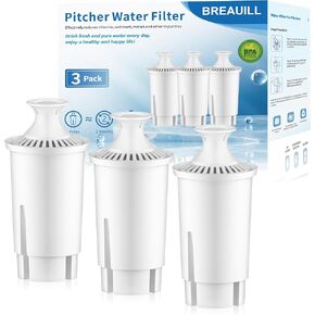 BREAUILL Water Filter Replacement Compatible with Brita Pitchers and Dispensers, Water Filter by BREAUILL NSF Certified Water Pitcher Filter Compatible with Brita, Classic OB03, Mavea 107007(3 PCS) in Kuwait