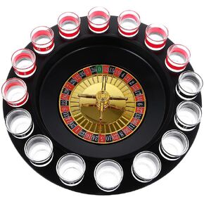 Drinking Roulette Game Set - 16 Shot Glasses & 2 Balls, 29cm (11.4in) Wheel, Black & Red, Party Game for 2-8 Players in Kuwait