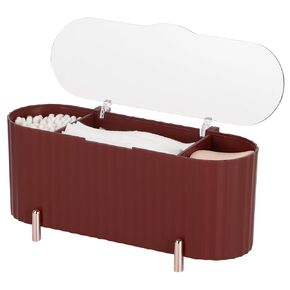 QTip Holder Dispenser, 3 Slot Cotton Pad Storage Box with Clear Lid, Countertop Cosmetic Cotton Swab Holder for Dressing Table, Makeup Cabinet, Bathroom Vanity, Cosmetic Organizer in Kuwait