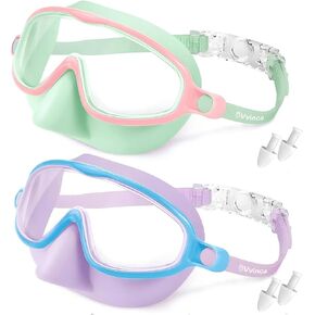 Vvinca Swim Goggles with Nose Cover, 2 Pack Wide View Diving Mask Anti-Fog UV No Leak Toddlers Swimming Goggles for Kids 3-15 in Kuwait