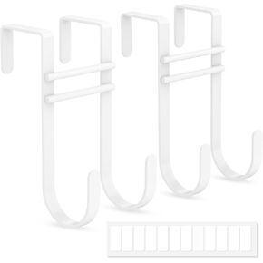 FYY Over the Door Hooks, No Assembly Required 2 PCS Double Hanger Heavy Duty Metal Towel Rack with Soft Pads, Organizer for Coat, Bag, Robe-Fits Bathroom, Closet Dorm Up to 1 1/2", 5.11" Long, White in Saudi Arabia