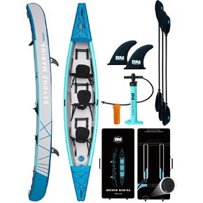 BEYOND MARINA Inflatable Kayak 1 & 2 & 3 Person Adult- Full Drop Stitch Kayak with Aluminum Paddles, Seats, Footrests, Pump, Fins in Kuwait