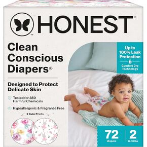 The Honest Company Clean Conscious Diapers for Delicate Skin | Up to 100% Leakproof | Hypoallergenic, Fragrance Free | Winter '25 Limited Edition Prints | Club Box, Size 4 (22-37 lbs), 54 Count in Kuwait