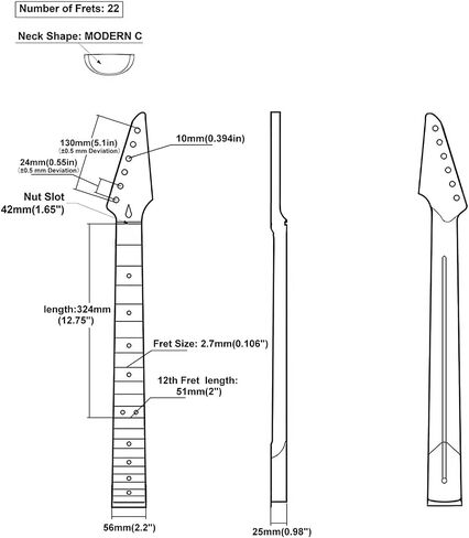 22-fret Yellowish Matte Electric Guitar Neck TL Canadian Maple Electric Guitar Neck, Cow Bone Nut in Kuwait