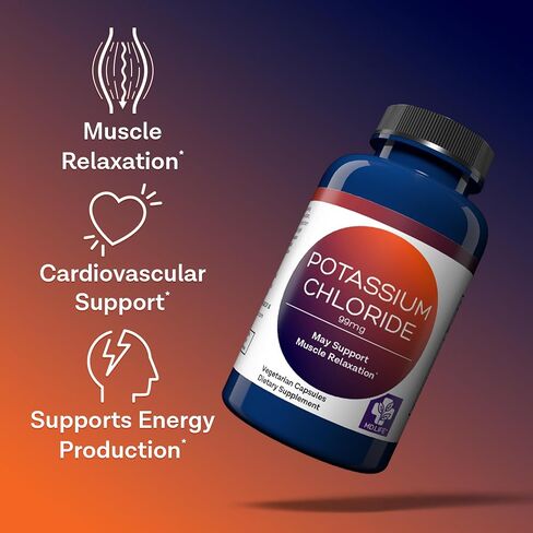 MD Life Potassium Chloride Supplement - Third Party Lab Tested - 99mg 90 Count - Potassium Chloride Capsules May Help Support Muscle Function & Healthy Blood Pressure Vegetarian Potassium Supplement in Kuwait