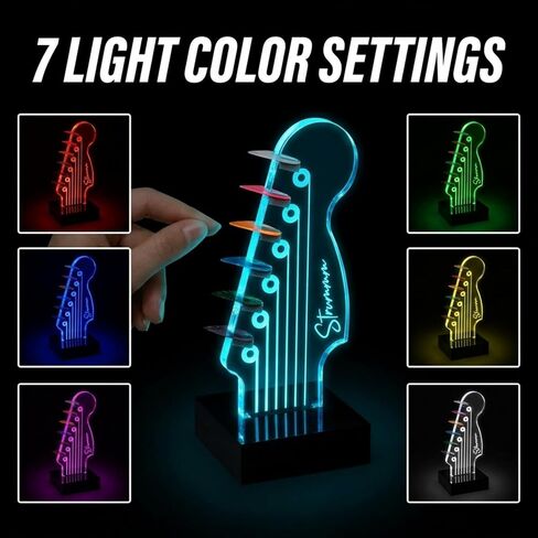 Light Up Guitar Pick Holder – 7-Color Changing LED Pick Storage Display & Night Light – USB Powered Novelty Room Decor, Holds 6 Picks – Cool Guitar Gift for Men, Musicians & Guitarists in Kuwait